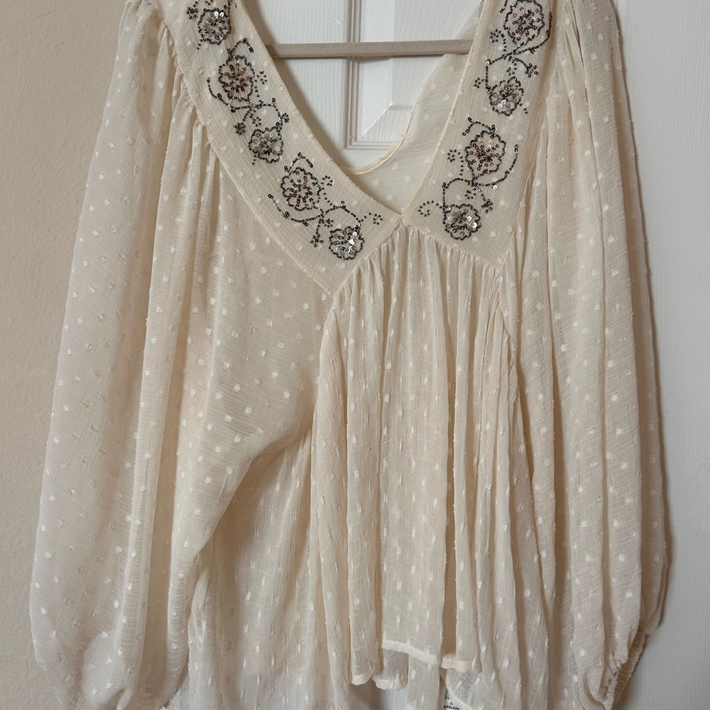 Zara Cream Floral Embroidered Blouse